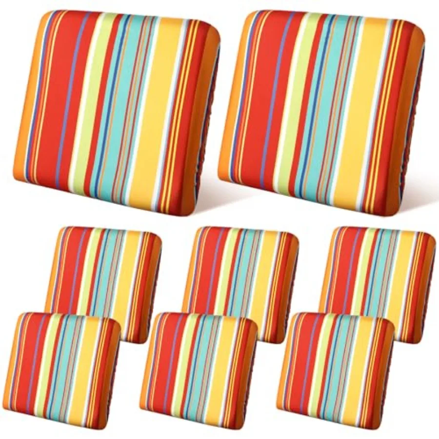 8 Pcs Patio Stretch Sofa Cushion Covers Outdoor Cushion Covers Replacement Waterproof Patio Furniture Couch Slipcovers Washable