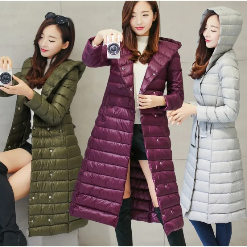 Women's Autumn Winter New White Duck Down Long Coats Down Jackets Below The Knee Plus Size Lining Lightweight Slim Fit Outerwear