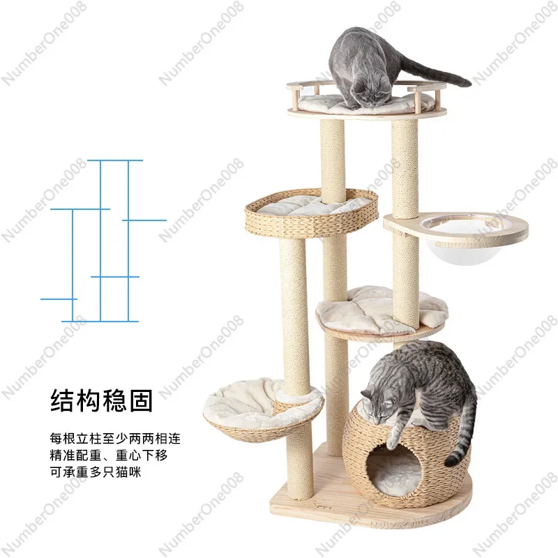 Solid Wood Cat Tree & Condo Combo - Imported Pine, Summer Cat Climber with Toy, All-in-One