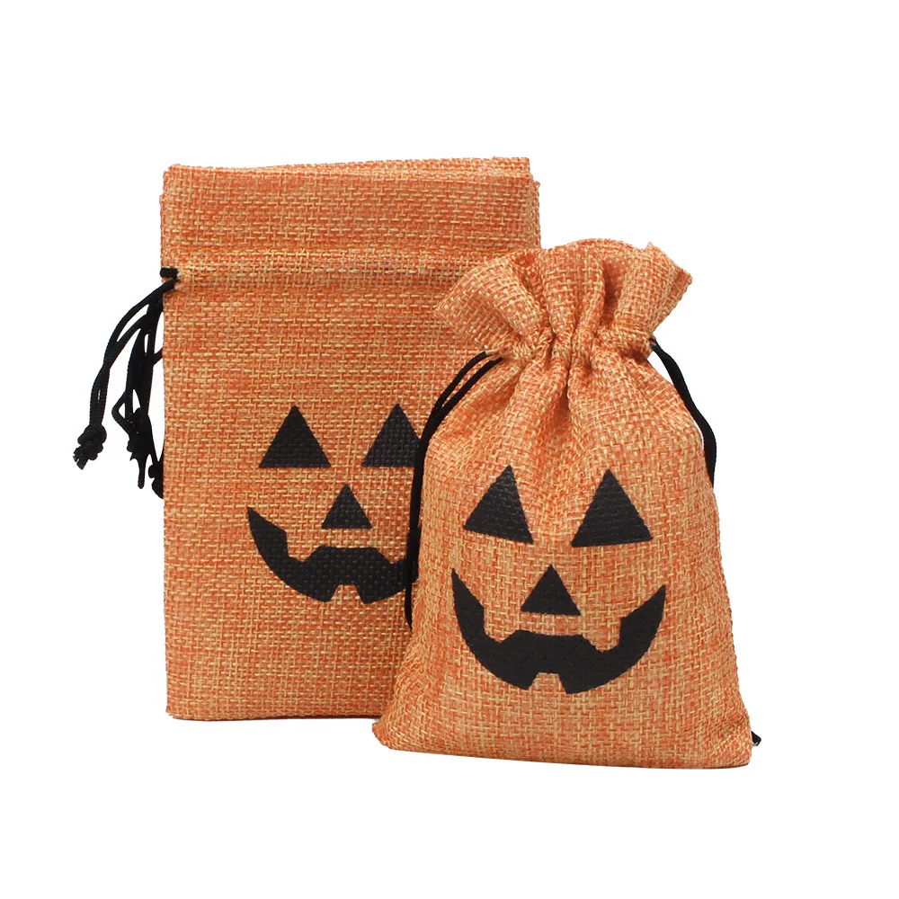 Halloween Party Candy Bag Burlap Bag with Drawstring Halloween Pumpkin Gift Bag Trick or Treat Kids Halloween Party Favor