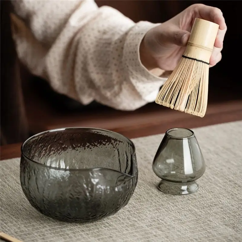 AT21-Matcha-Making Kit Clear Glass Matchas For Tea Set 5Pcs Matcha-Whisk Set With Bowl Matcha Cup Matcha-Whisk For Tea Lovers