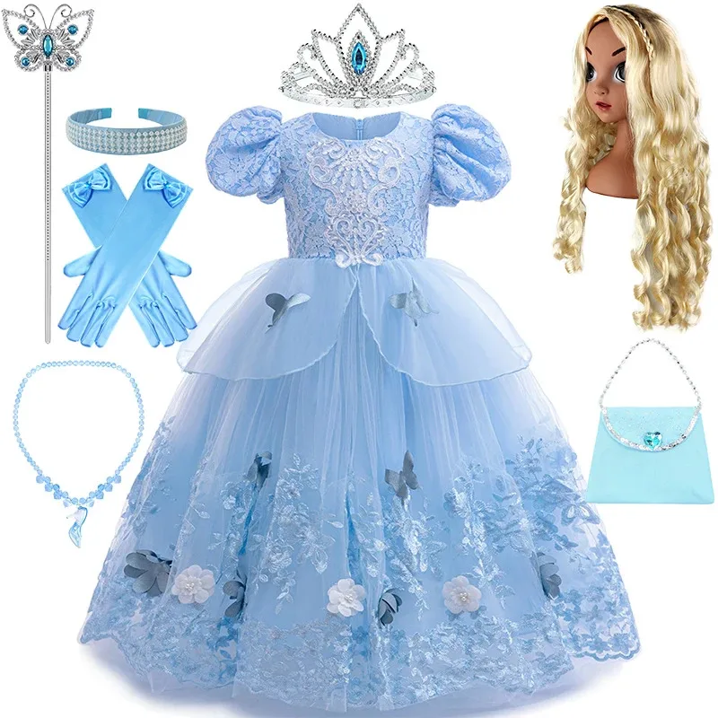 

New Fancy Girl Cinderella Princess Dress Formal Occasion Lace Flower Butterfly Print Children's Masquerade Elegant Party Costume