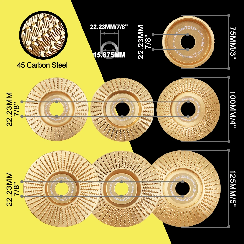 DARTOTEK 1pc Wood Grinding Wheel Cup Wheel Milling Disc Plate Carving Profile Plain Bevel Camber Bowl Abrasive Tool Trimming