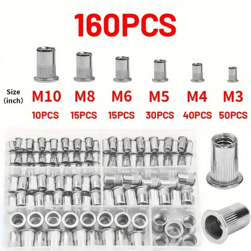 150Pcs/165pcs/230pcs Boxed Riveting Nut Color Zinc Plated American Riveting Nut Riveting Nut Set