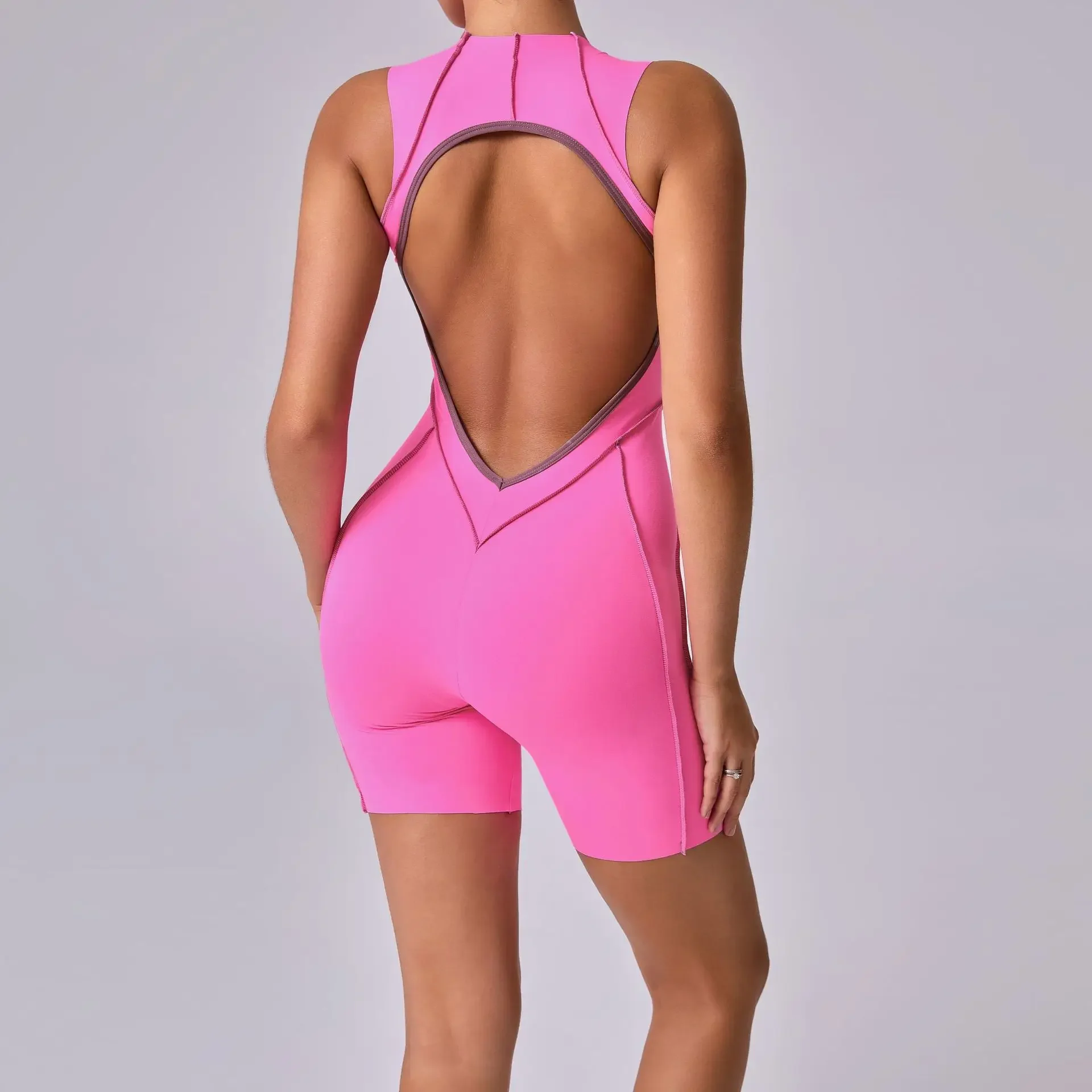 

Seamless Yoga Jumpsuits Sports Fitness Hip-lifting Line Contrasting Color Tight Onesie Backless One-piece Yoga Suit for Women