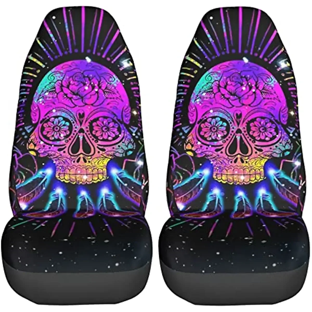

FeHuew Galaxy Sparkle Sugar Skull with Feather 2 Pcs Car Seat Covers Set Vehicle Front Seat Protector Auto Interior Accessories