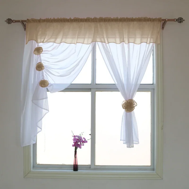 Stereoscopic Flowers Style Voile Window Drapes, Sheer, Kitchen, Bedroom, Living Room