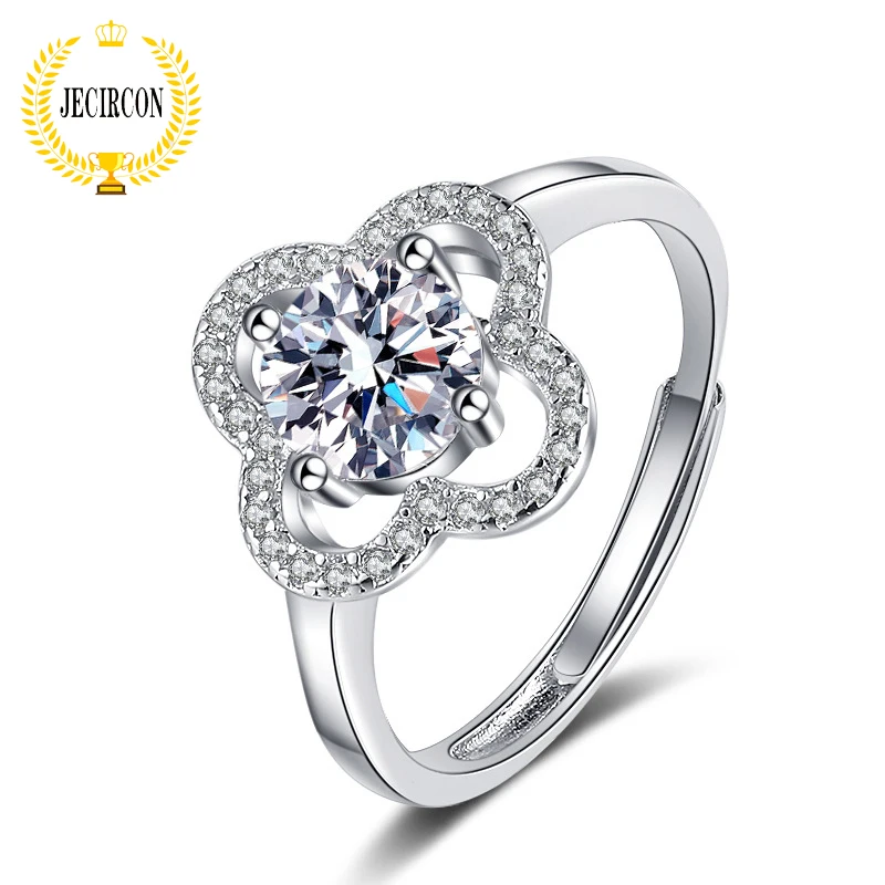 

JECIRCON 925 Sterling Silver Moissanite Ring for Women Fashion Personality Flower 1 Carat Diamond Wedding Band Luxury Jewelry