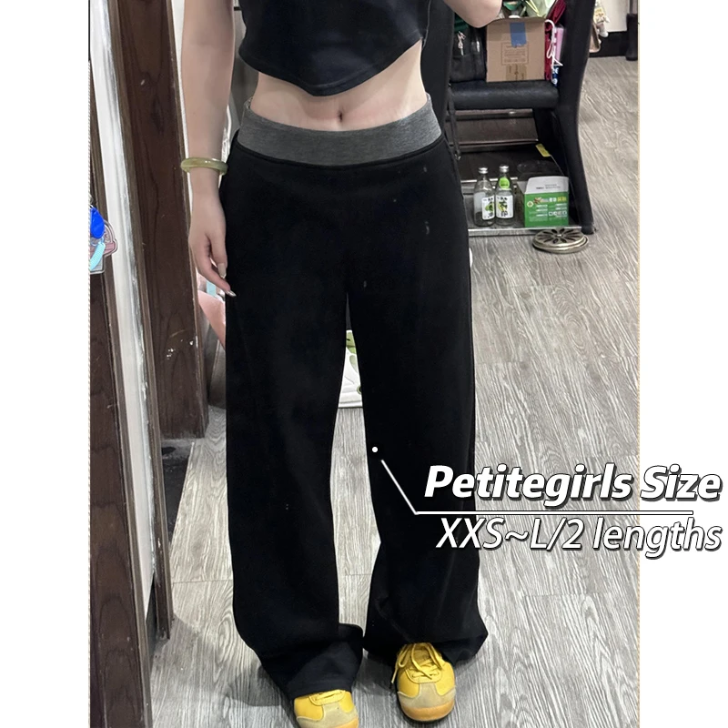 150 small short color contrast patchwork wide leg casual sports pants women's fall high waist straight pants xs show height