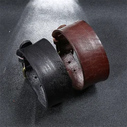 2024 Simple Fashion Black Brown Pu Leather Men Bracelets Bangles Punk Vintage Bangles For Men Jewelry