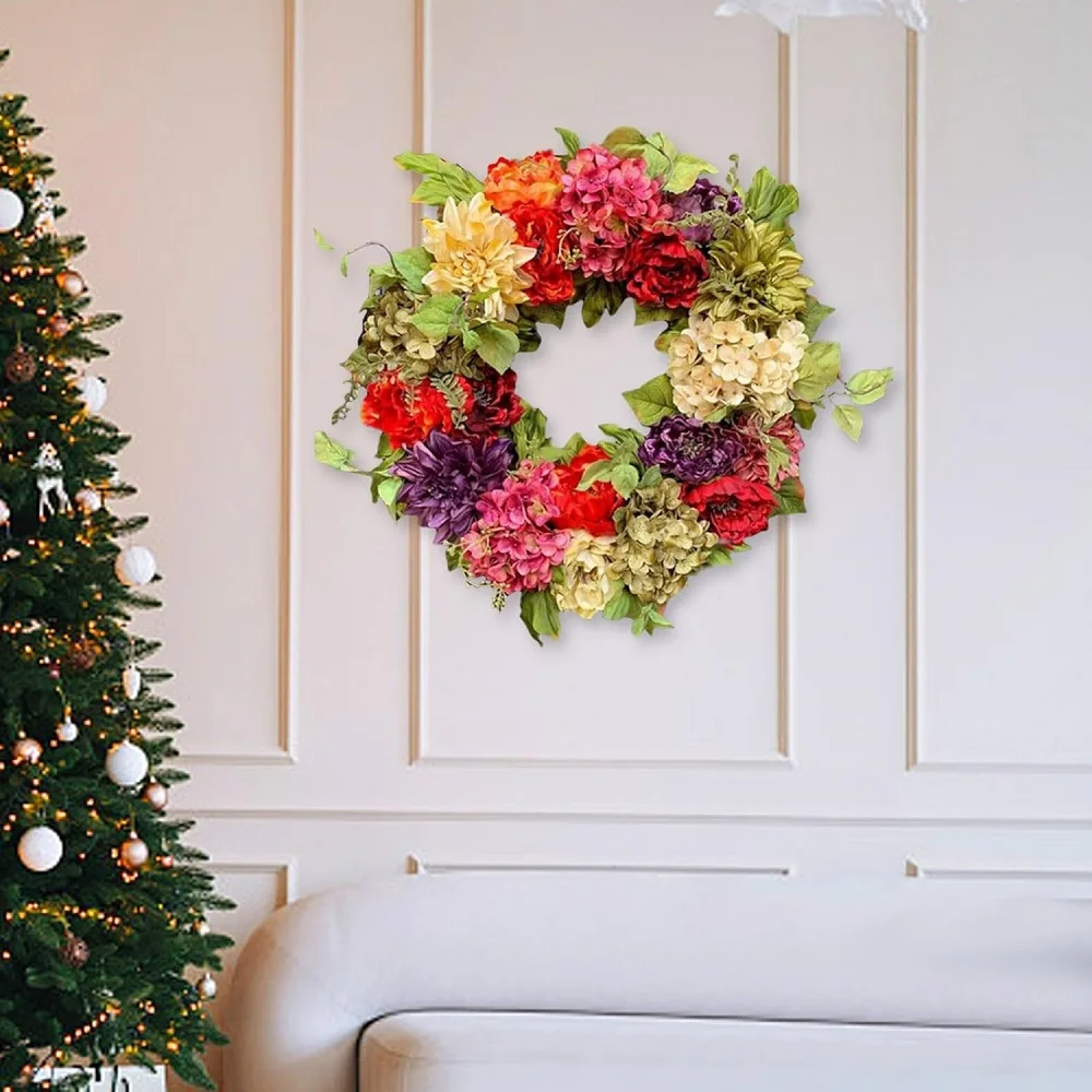 

Spring Summer Simulated Hydrangea Wreath Front Door Garland Colorful Simulated Peony Wreath Front Door Wall Hanging Decoratiion