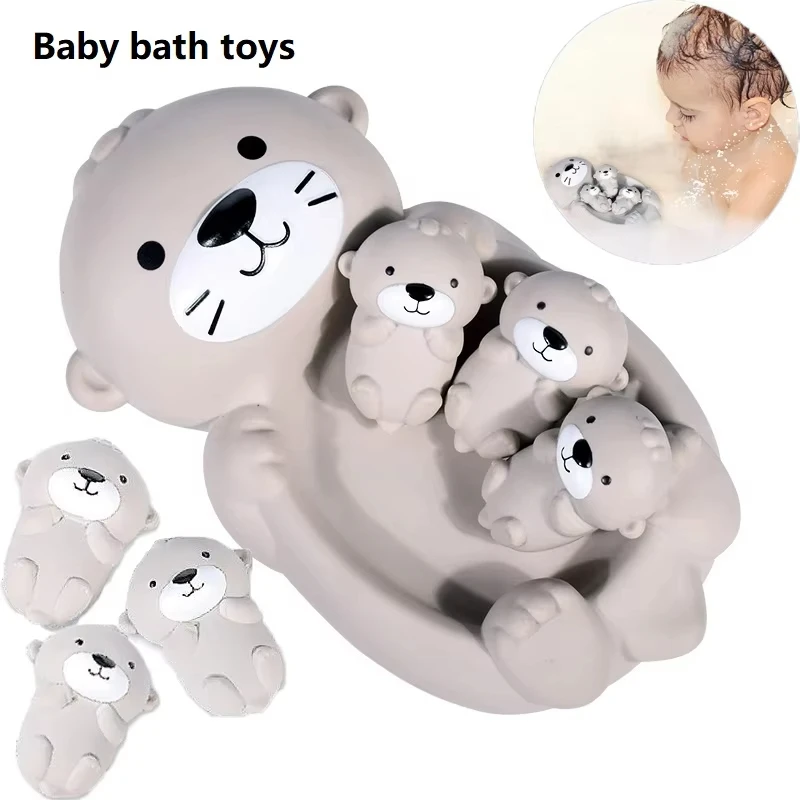 Lovely Otter Family Baby Bath Toy Silicone Bathroom Toys Parent-Child Otter Floating Water Toy Soft Squeeze Bathtub Toy for Baby