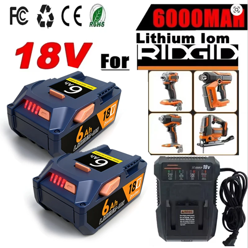 

8.0AH Lithium-Ion Battery Compatible with AEG 18V RIDGID R840087 R840085 L1815R L1850R L1830R R840083 Series Cordless Power Tool