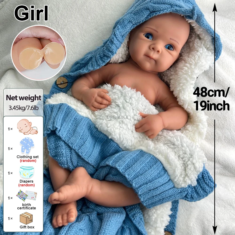 19Inch Open Eyes Bettie Full Body Silicone Reborn Baby Girl Lifelike Details & Soft Doll for Education Collection Kids Toy