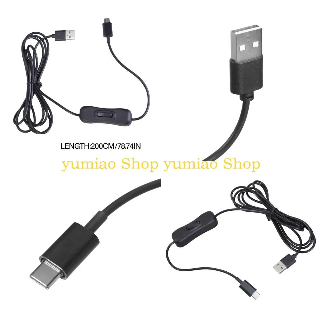 587B USB to Type C 7ft Charging Extension Cable with Switches PVC Power Cable Power Connector Cable for Lamps & 5V Fan 