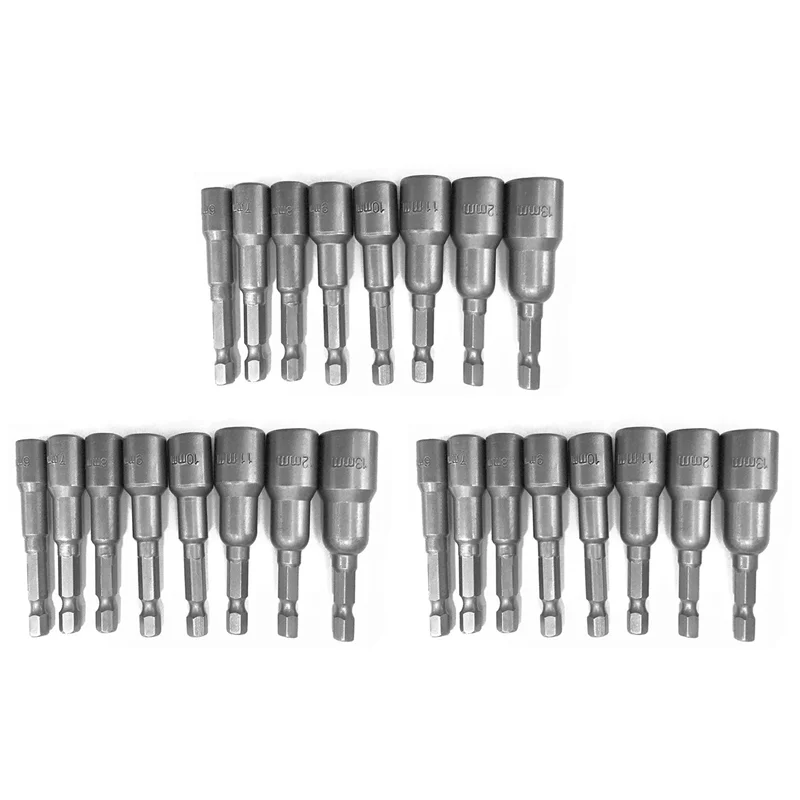 

ABBP-24Pcs 1/4 Inch Hex Magnetic Nut Driver Socket Set Metric Impact Drill Bits 6 To 13Mm Adapter