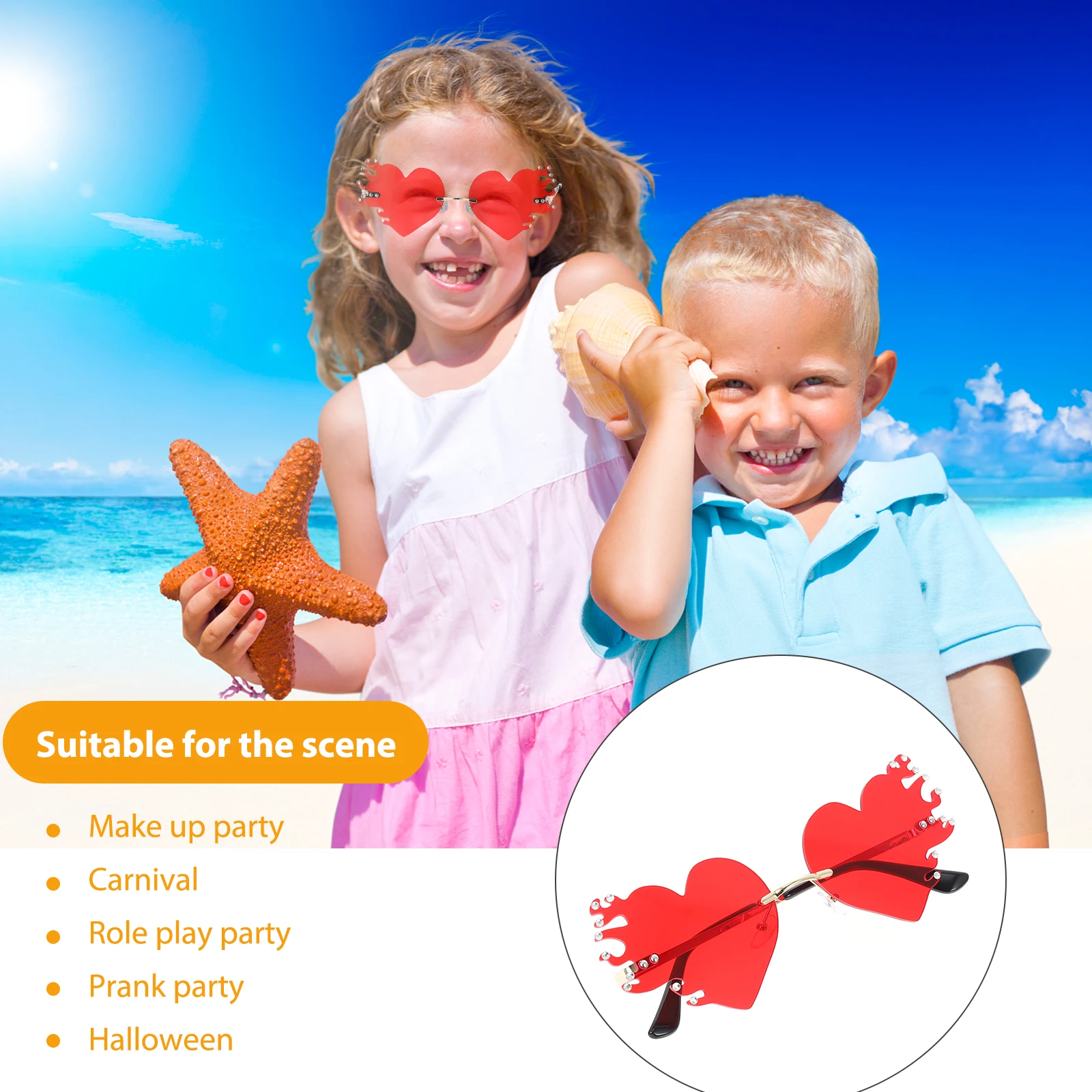 

1 Pair Of Fun Heart Flame Glasses Creative Decorative Rimless Sunglasses For Personal Events And Gifts