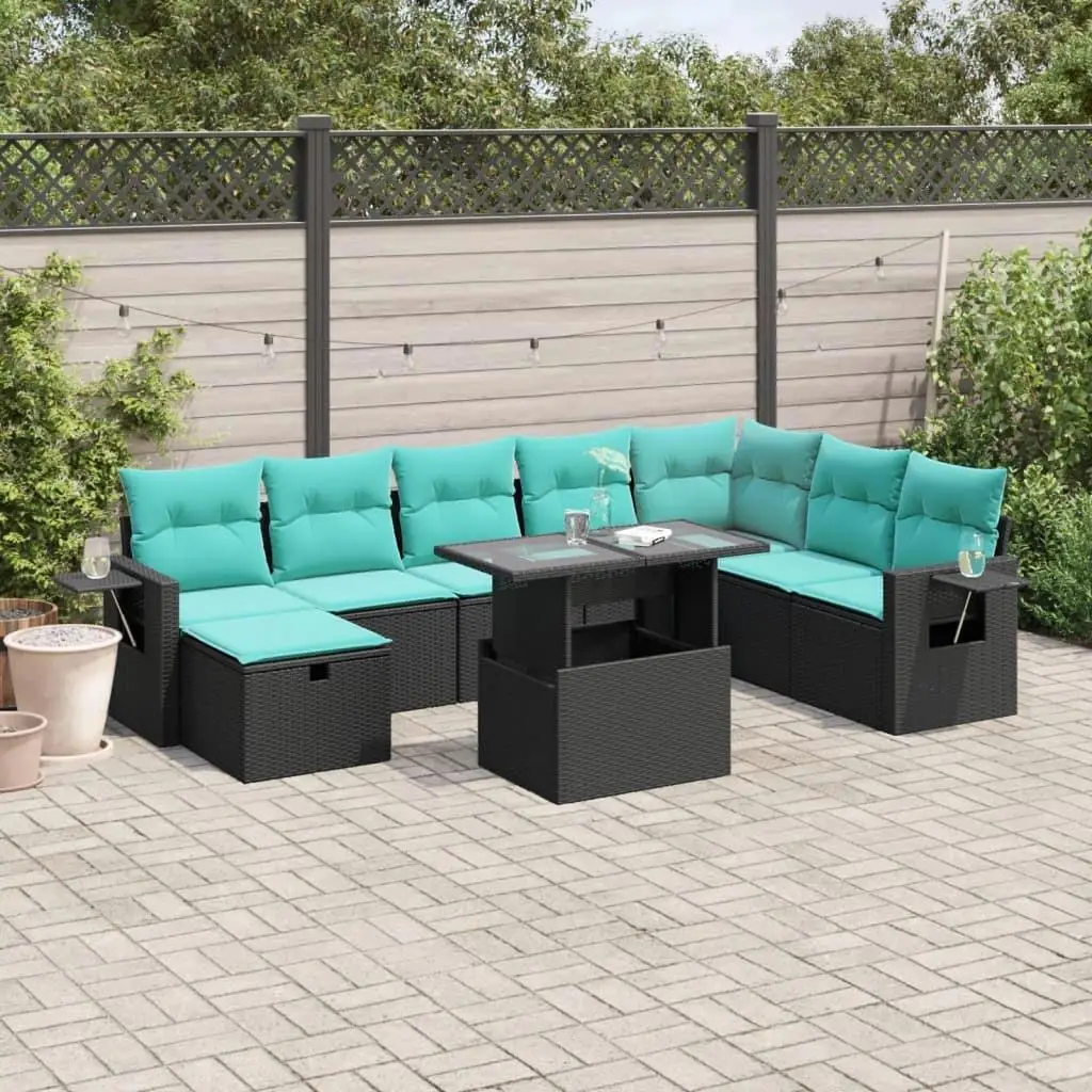 

9 Piece Outdoor Patio Sofa Set with Cushions Black Wicker Furniture Garden Seating