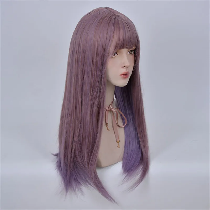 باروكة لوليتا أرجوانية طويلة مستقيمة مقاومة للحرارة مع فرقعة صناعية للنساء للاستخدام اليومي للحفلات التنكرية