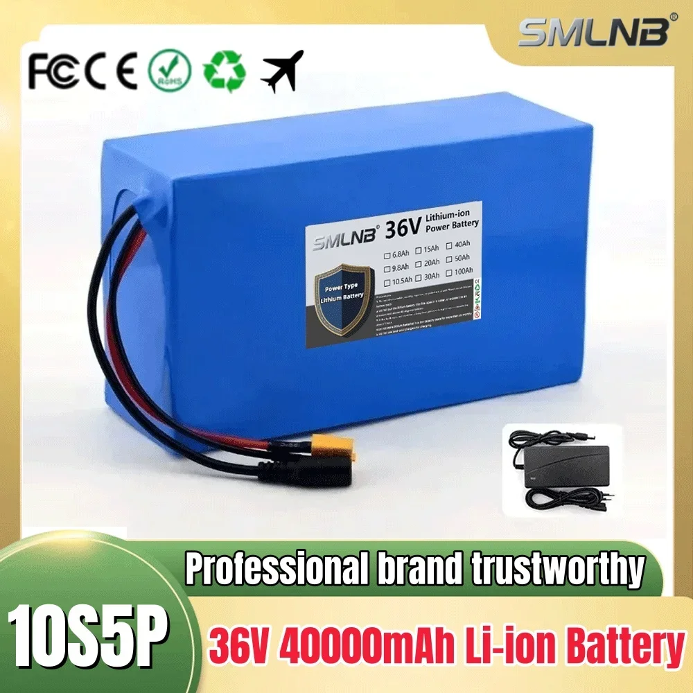 10S5P Lithium Battery for 36V 40Ah Electric Vehicle Moped with T or XT60 Plug and Waterproof Design Using 18650 Cells