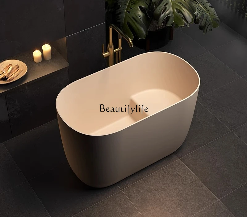 

Small Household Sitting Bathtub Artificial Stone Integrated Deep Soaking Tub Japanese Style