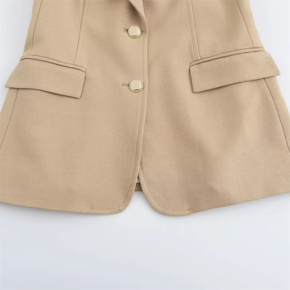Taop & za-女性用長袖スーツコート,ショルダーパッド,ゴールドバックル,スリムフィット,秋冬服,新品