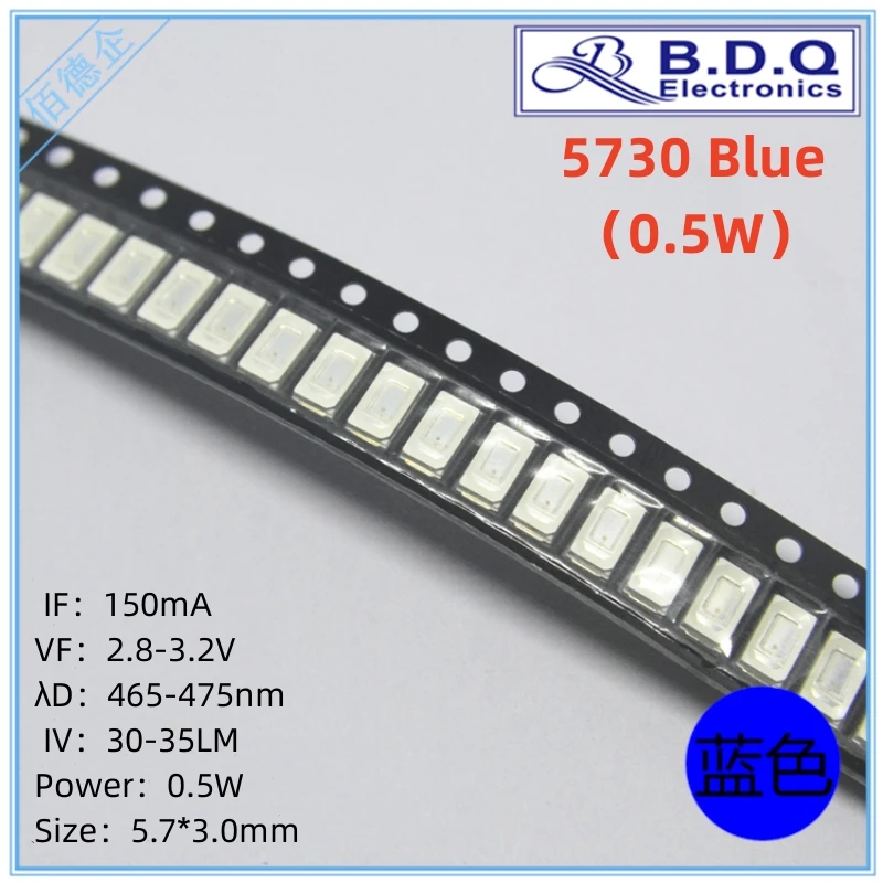 

100pcs 5730 SMD LED 0.5W Blue 460-470nm LED Lamp Beads Size 5630 Light-emitting Diode High Bright Quality