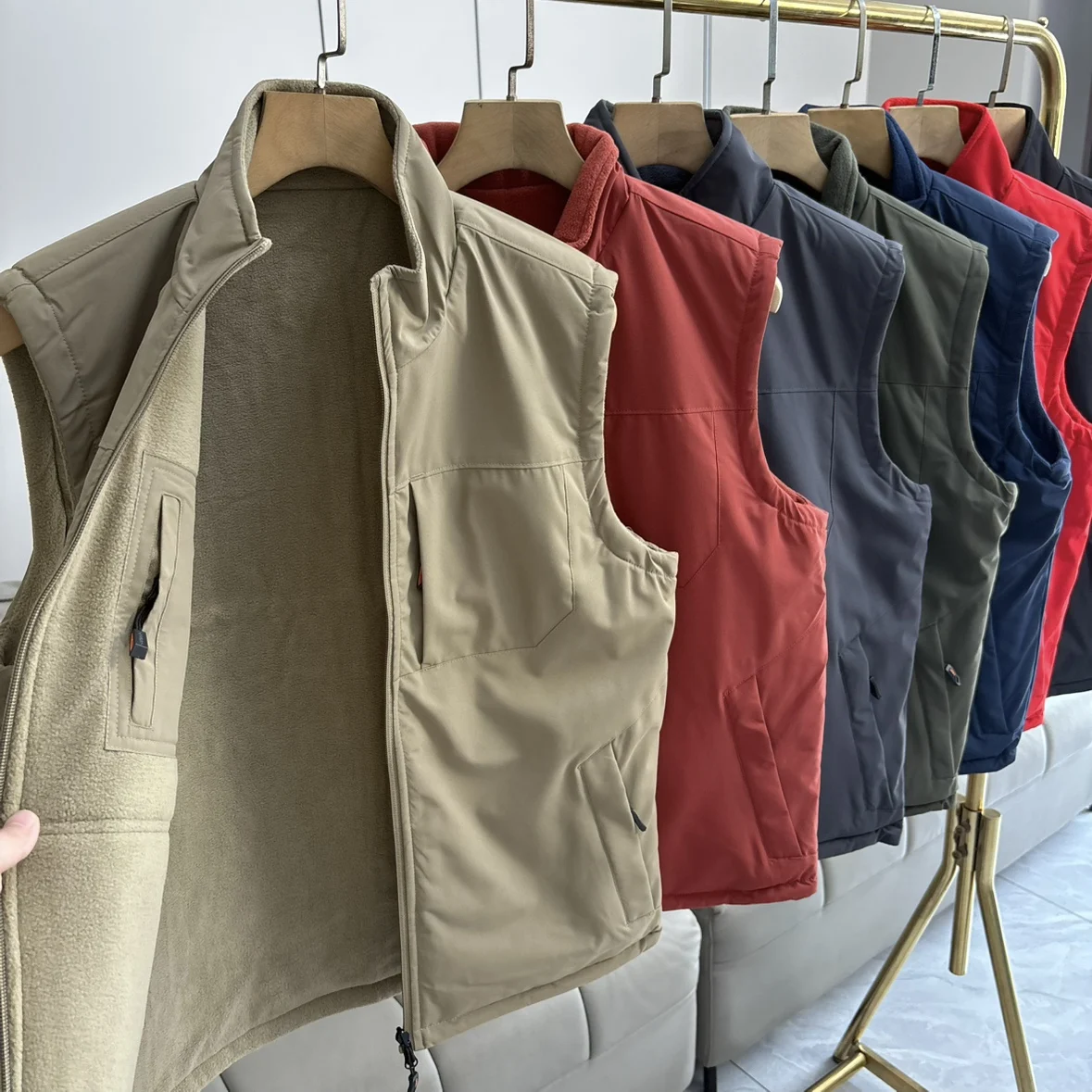 

Double-Sided Wear Windproof Waterproof Warm Fce Stand Collar Men's Faionable Versatile Vest Jaet Autumn Winter