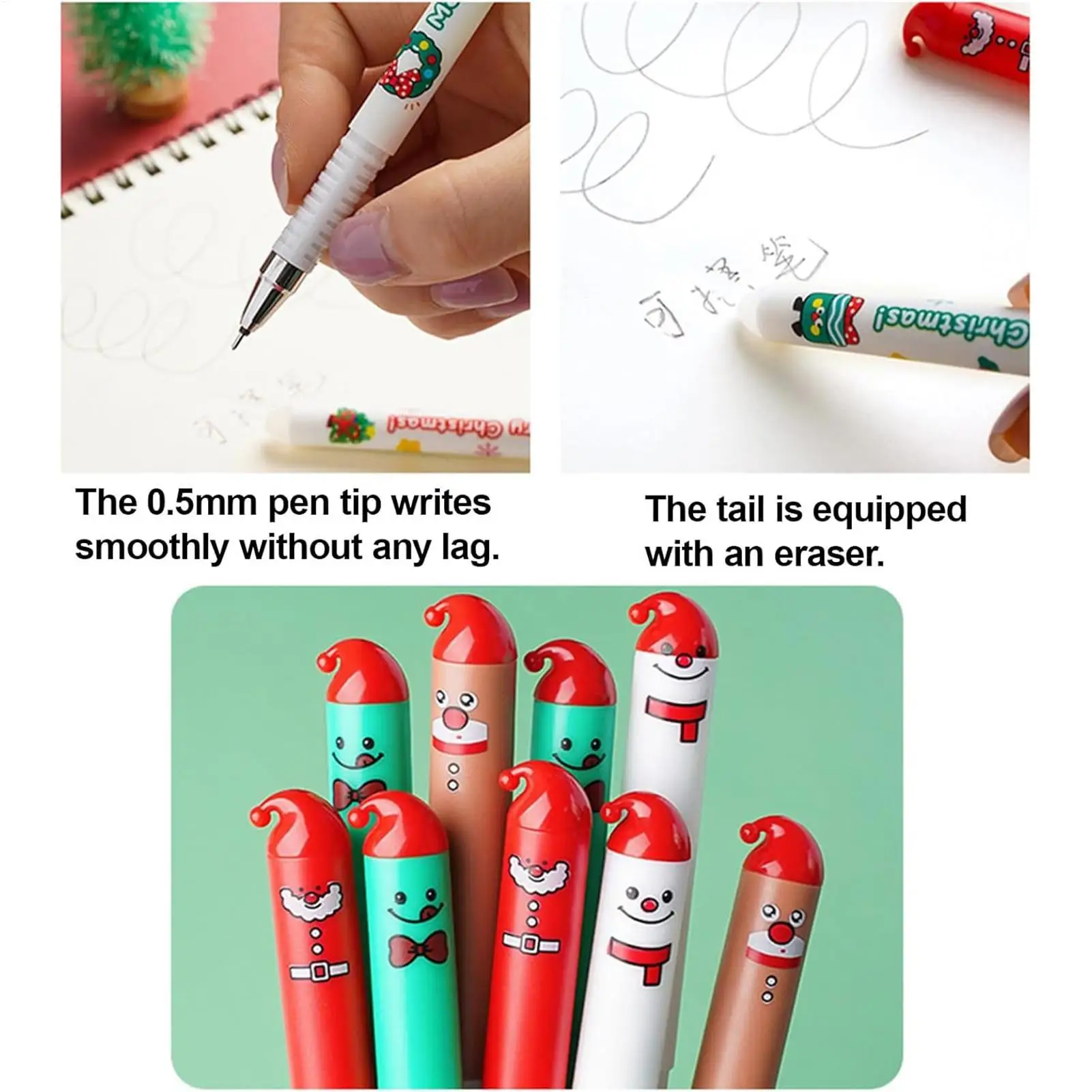 

4 Pieces Christmas Erasable Gel Pen Set Holiday Drawing Pens For Students Teachers Planners Office Writing Supplies