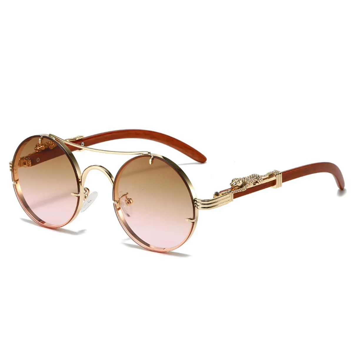 Men  Vintage Round Sunglasses Fashion Double Bridge Multicolor Shades Women Retro Trendy Brand Luxury Design Sun Glasses image 6