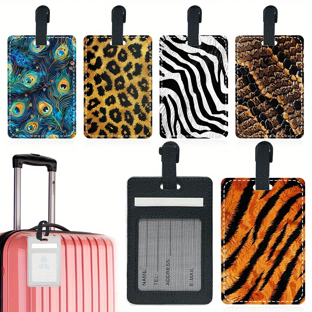 

1pc PU Luggage Tag Cover Durable Suitcase ID Card Holder Airplane Pass Identifier Label Travel Accessories Animal Skin Pattern