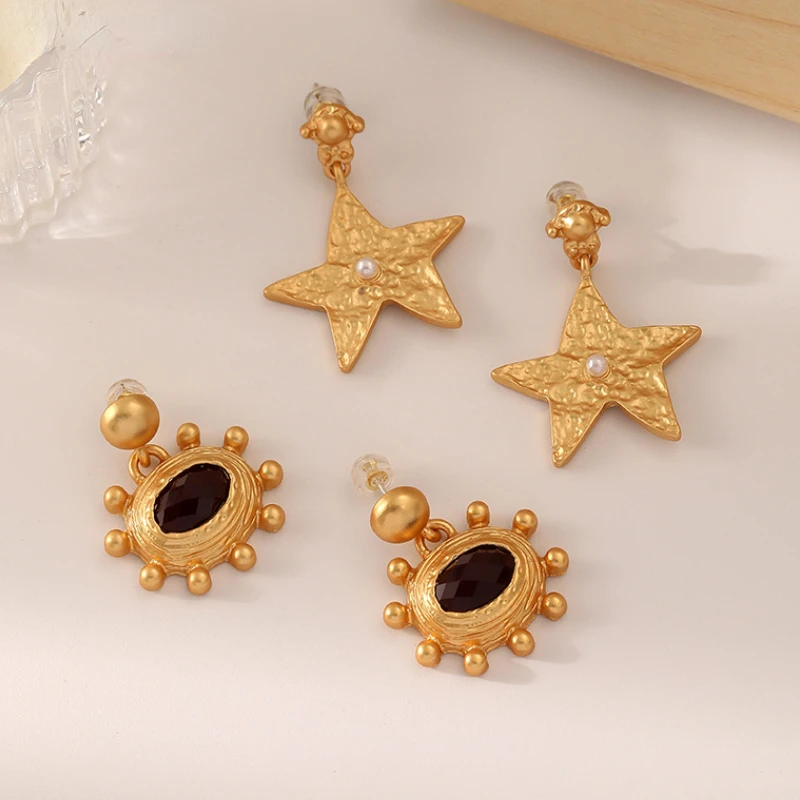 Modern Jewelry 925 Silver Needle Matte Gold Color Earrings Vintage Temperament High Quality Metal Star Earrings For Women Gift