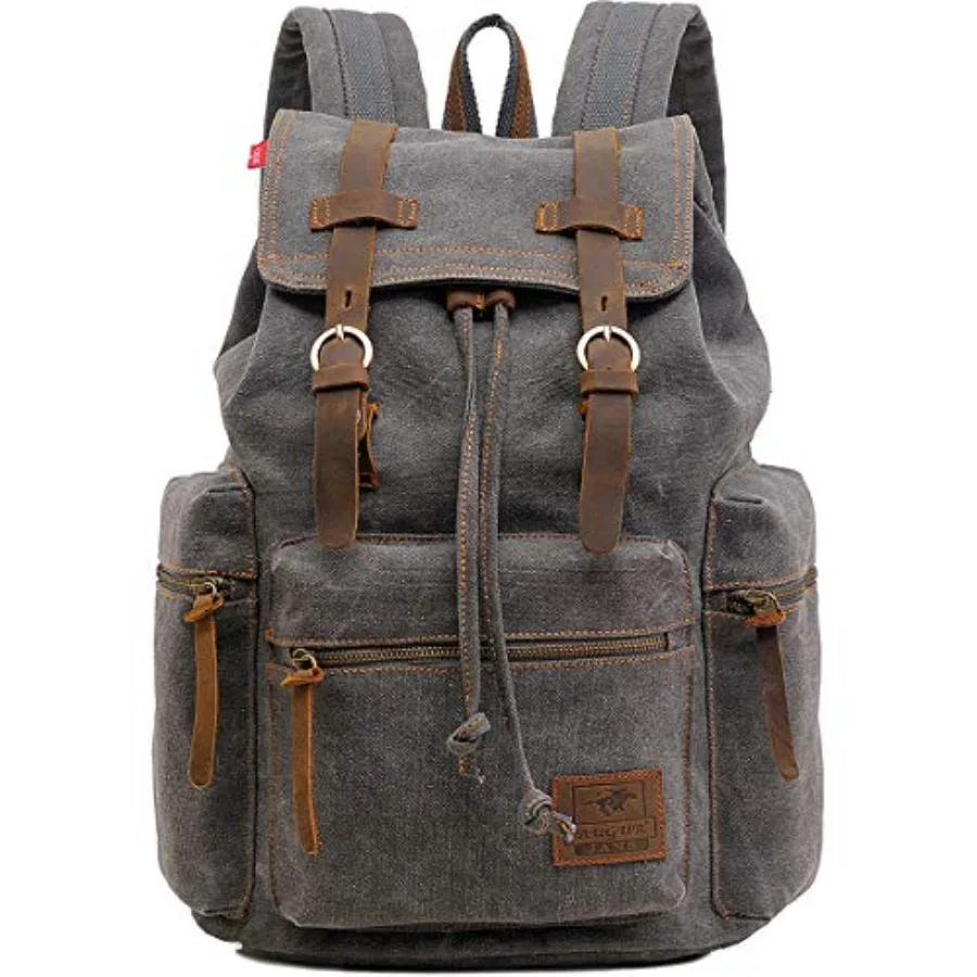 

Vintage Canvas Travel Backpack with Leather Trim, Laptop Padded Sleeve, Hidden Back Security Pocket, Fits 15-Inch, M32