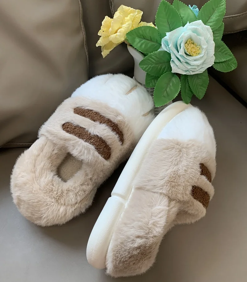 Ins Cat Paw Slippers Adults Winter Flip Flops Men Warm Fur Slides Fluffy Kitten Fuzzy House Shoes Unisex Animal Claw Slipper Man