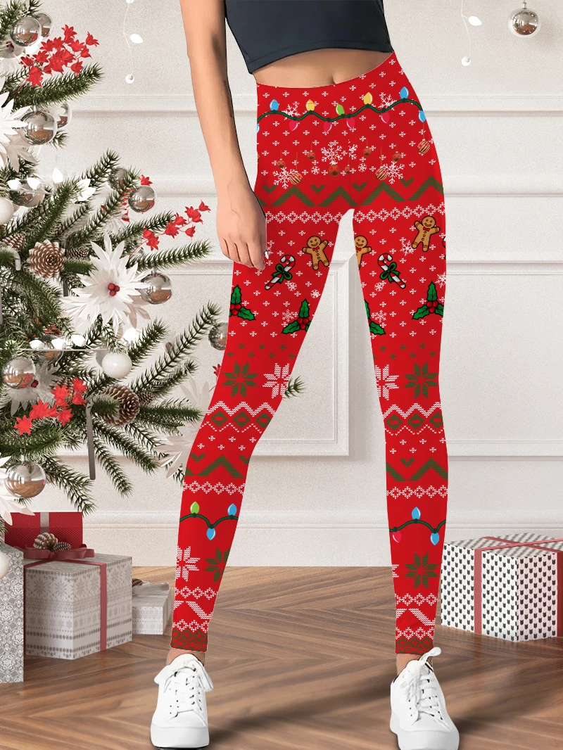 Dames thuis dagelijkse kerstsfeer legging feestelijk dagelijks leuk vakantiepatroon bedrukte legging