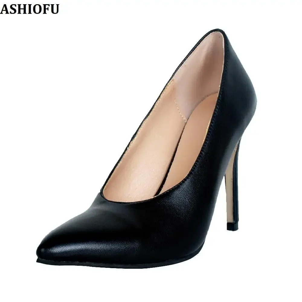 ASHIOFU New Hot Handmade Ladies High Heel Pumps Real Photos Party Prom Dress Shoes Slip-on Daily Wear Fashion Casual Court Shoes