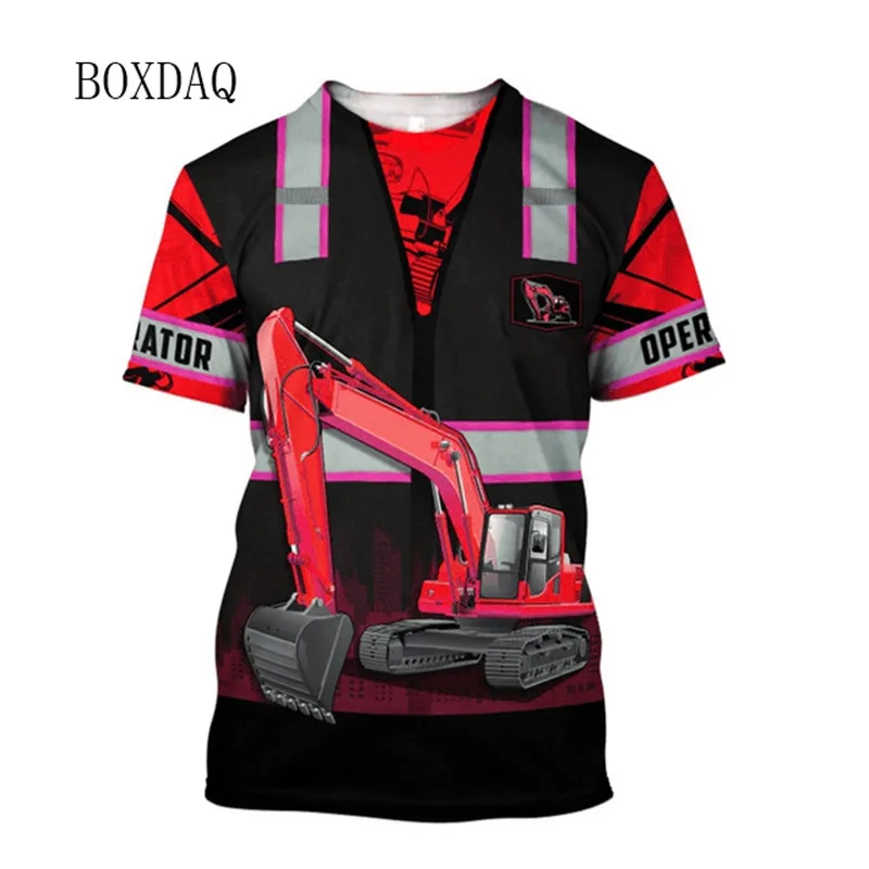 Short Sleeve Excavator Worker Clothes T-shirts For Men\'s 3D Print Digger Operator Fashion Tops 6XL Plus Size Casual Male Tees