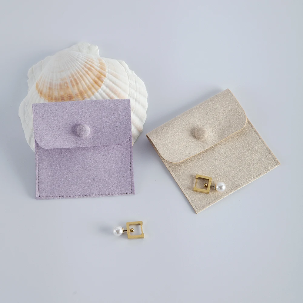 10pack Microfiber Jewelry Snap Packaging Bag Earrings Necklace Velvet Wedding Birthday Presents Gift Pouches Small Button Sack