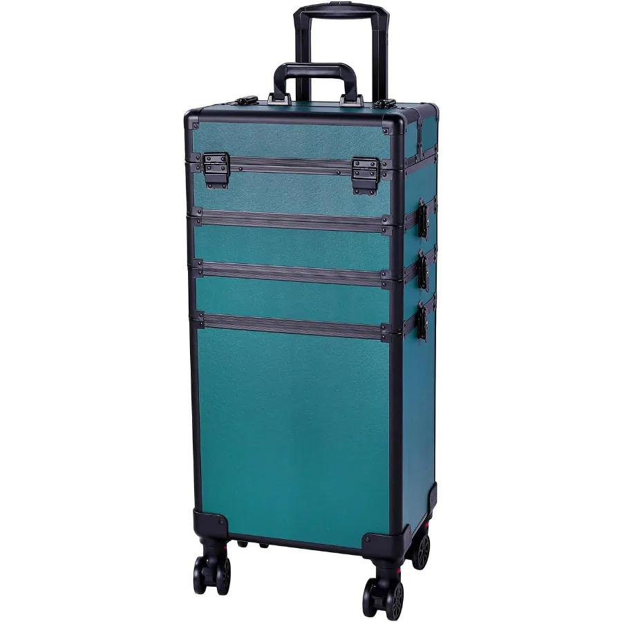 Estuche de tren de maquillaje 4 en 1, carrito rodante para cosméticos, organizador de viaje de gran capacidad con llave, Maleta con ruedas giratorias 360 para Beauti
