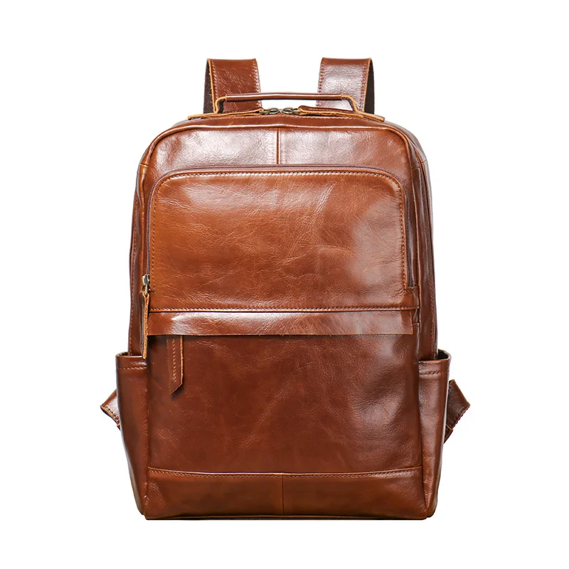 Nesitu High Quality New Vintage Brown Black Top Grain Genuine Leather 14\'\' Laptop Women Men Backpack Cowhide Travel Bags M1051