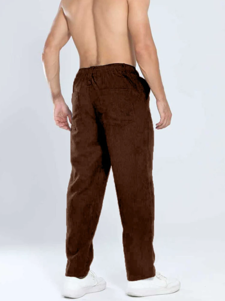 Pantaloni da uomo fitness sportivi primavera autunno Pantaloni di velluto a coste testurizzati a righe vintage Streetwear Pantaloni casual da uomo in tinta unita