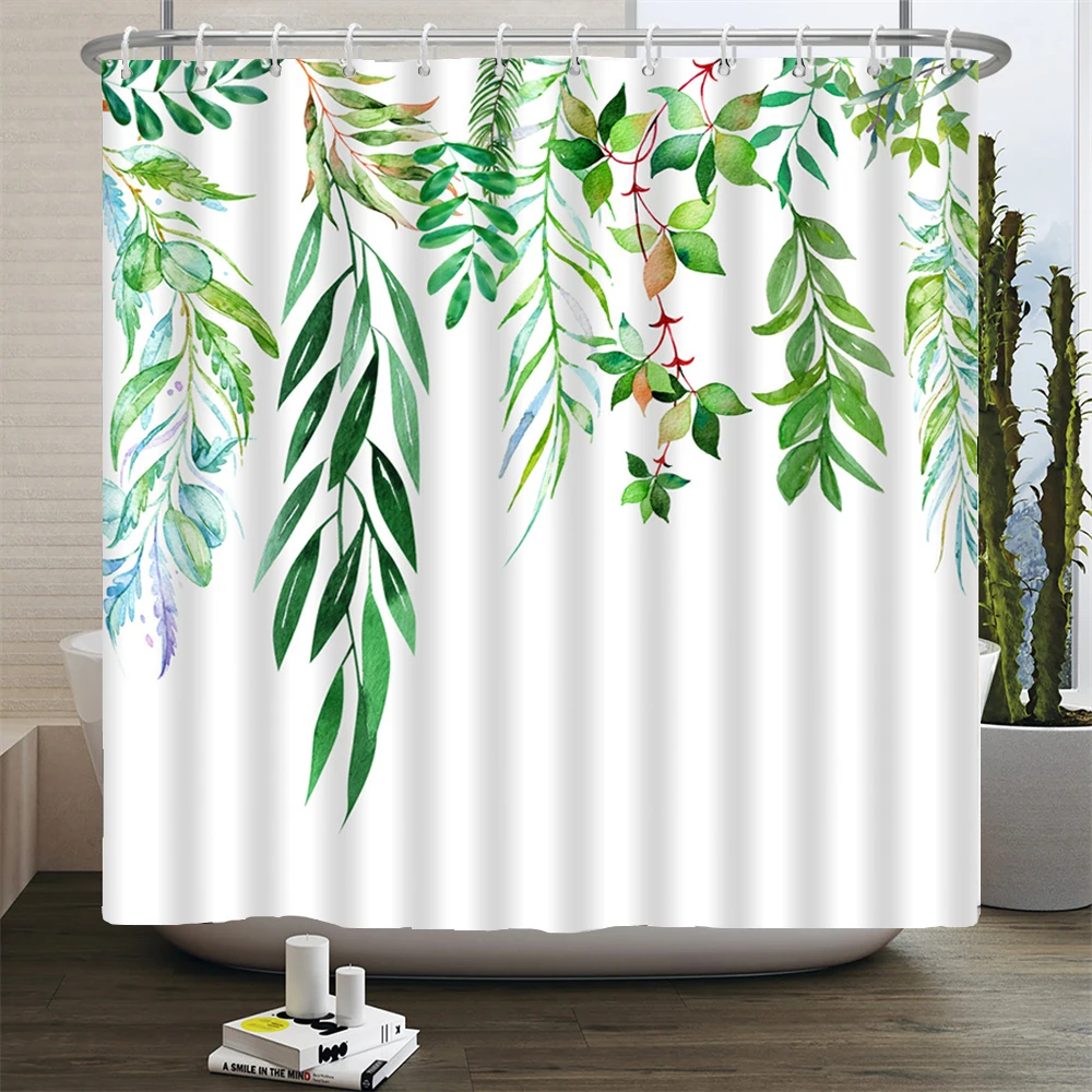 Colorful Beautiful Flowers Bath Curtain Waterproof Fabric Shower Curtains Floral Rose Printing Bathroom Screen Decor with Hooks