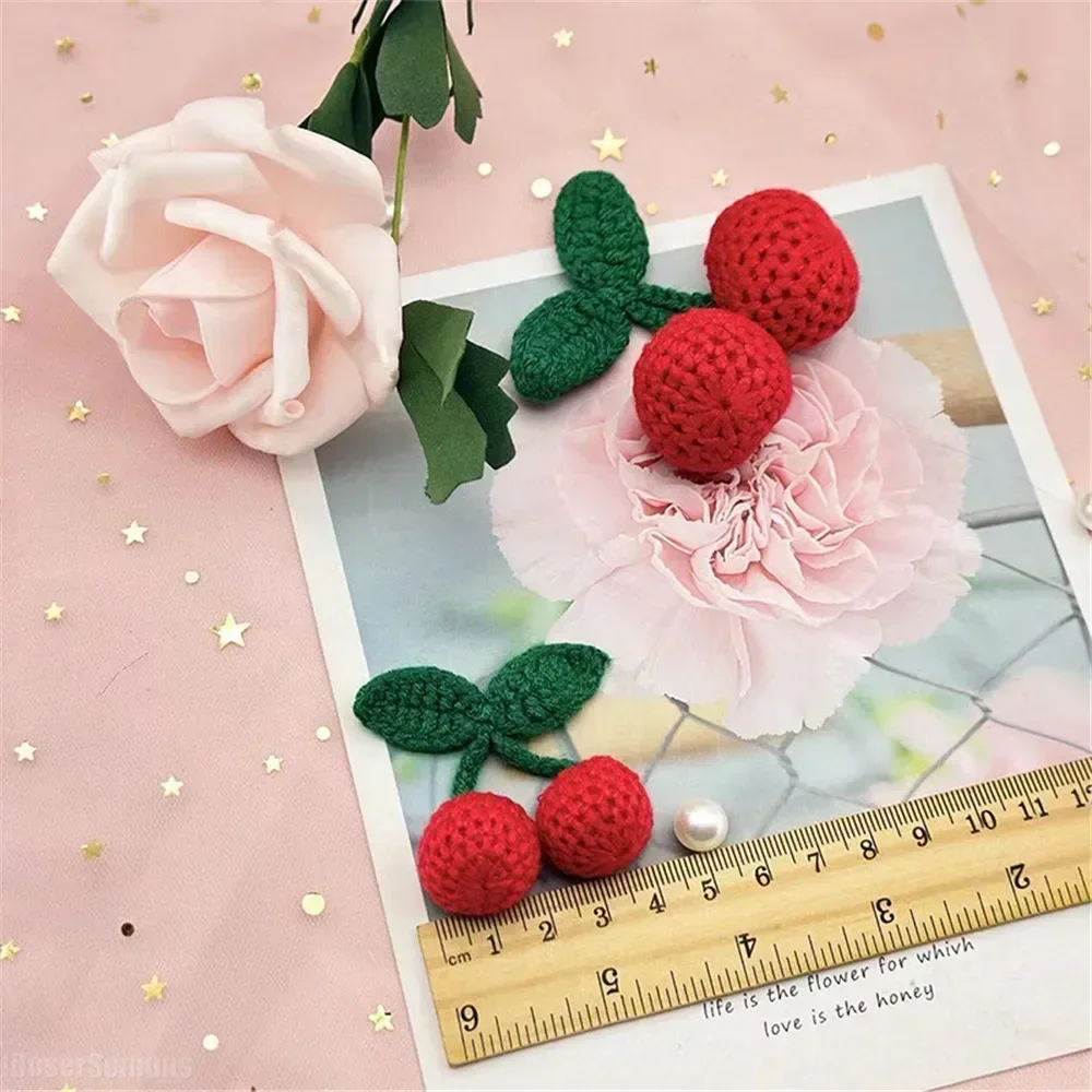 DIY Cherry Ornaments Knitted Woolen Yarn Hook Weaving Craft Supplies Clothing Hat Shoe Key Chain Earring Decor Pendant 10Pcs