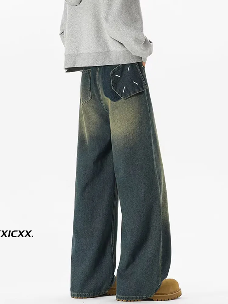 

Retro American Waed Denim Jeans Men's Autumn Winter Loose Wide Leg Pants Cleanfit High Street Trendy Brand Youth Faion