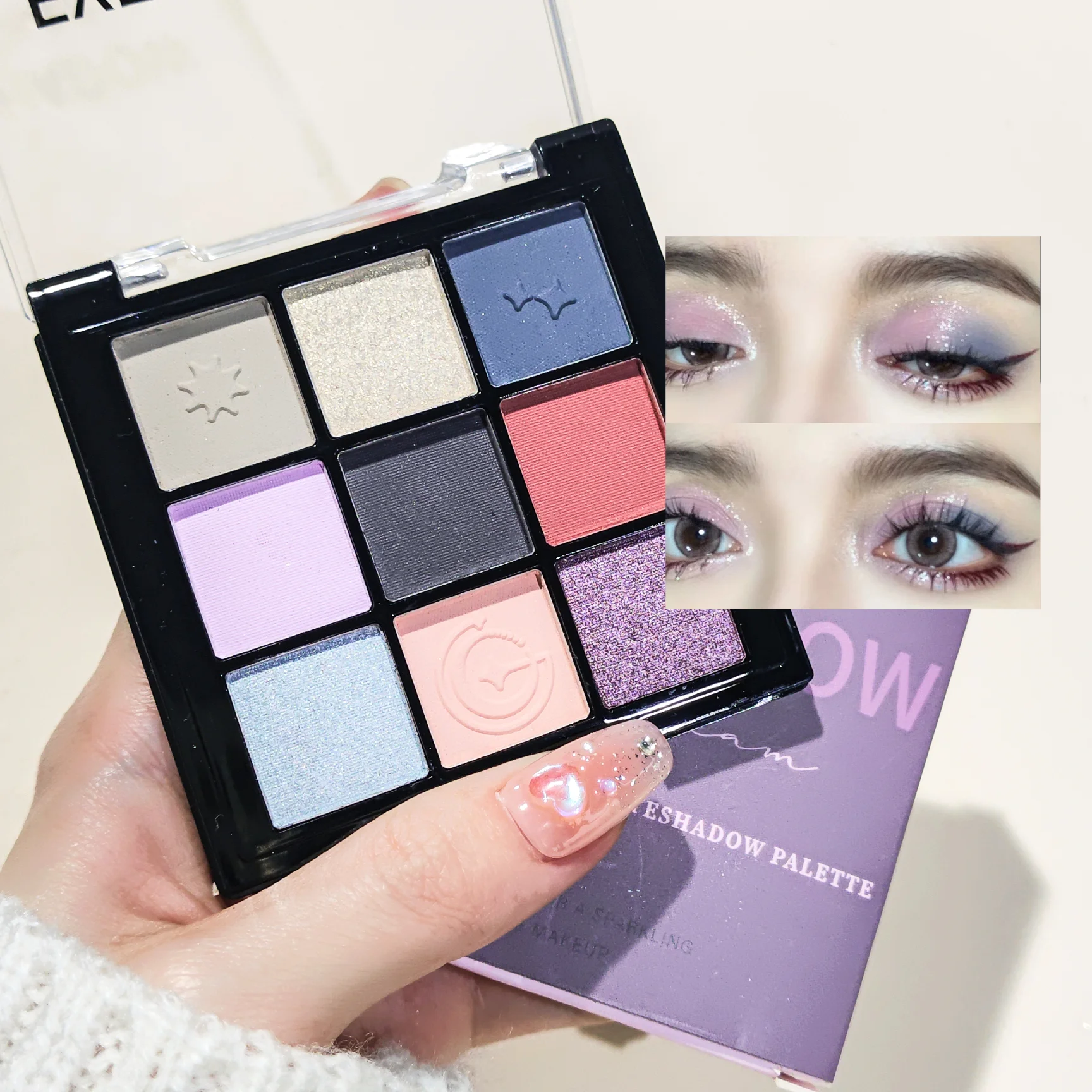 Plaque d'ombre à paupières neuf couleurs, nacré, mat, fée violette, diamant cassé froid, imperméable, maquillage durable