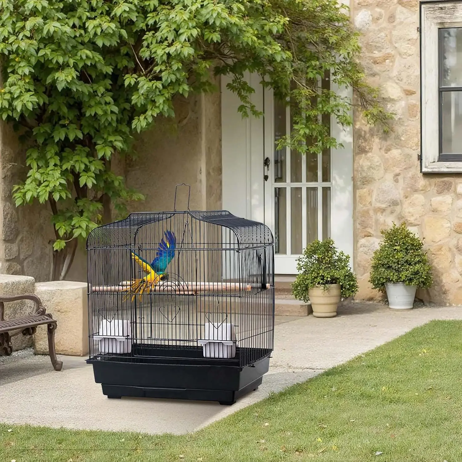 Tacleekii Metal Bird Travel Cage with Handle Perches & Feeders Perfect for Small Parrots, Parakeets, Canaries, Lovebirds, Finches, Cockatiels