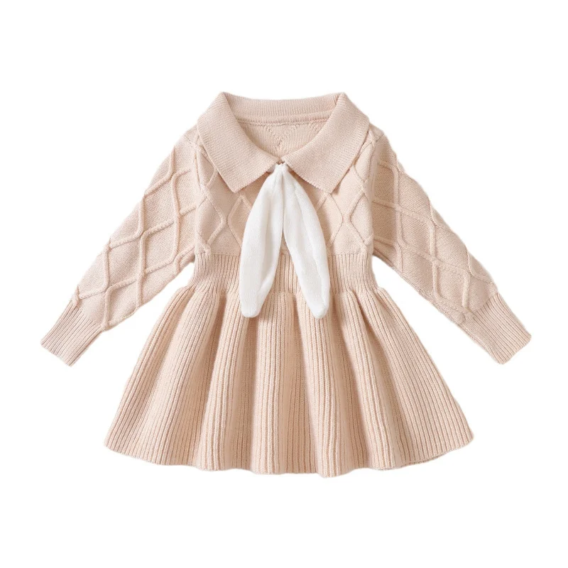 

Autumn Winter Girls' Knitted Dress with Bowknot Princess Sweater Dress Baby Toddler Long Sleeve Dress