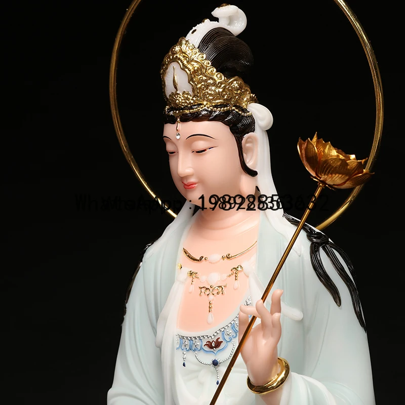 L28-Western Three Saints Buddha Statue White Jade Guanyin Bodhisattva Home Use Amitabha Buddha Statue