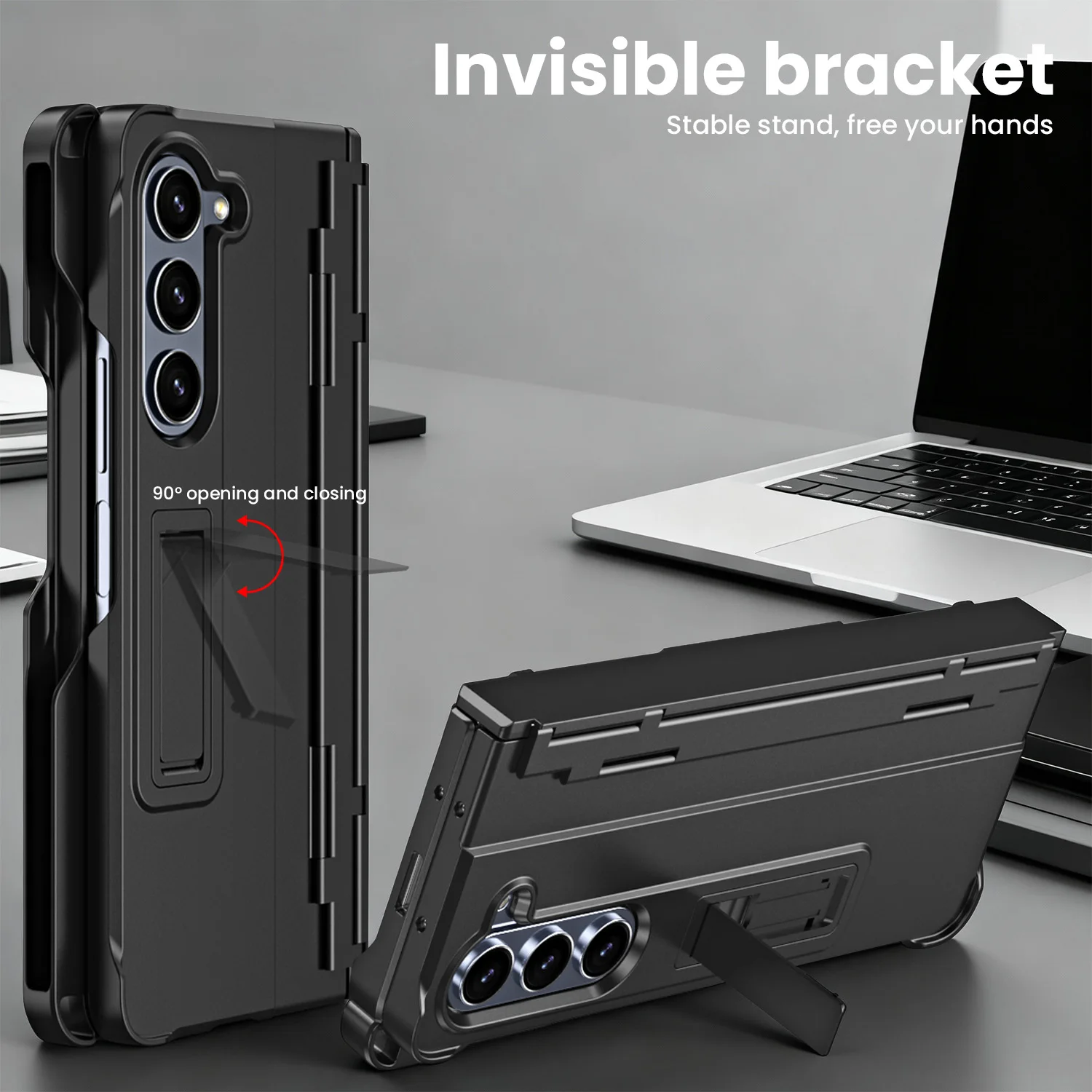 Geeignet für Samsung Fold7/Fold6/Fold5/Fold4/Fold3 Ständer, Stylus, Gehärtetes Glas Vollschutz-Klapphülle für Smartphones – Detail 2