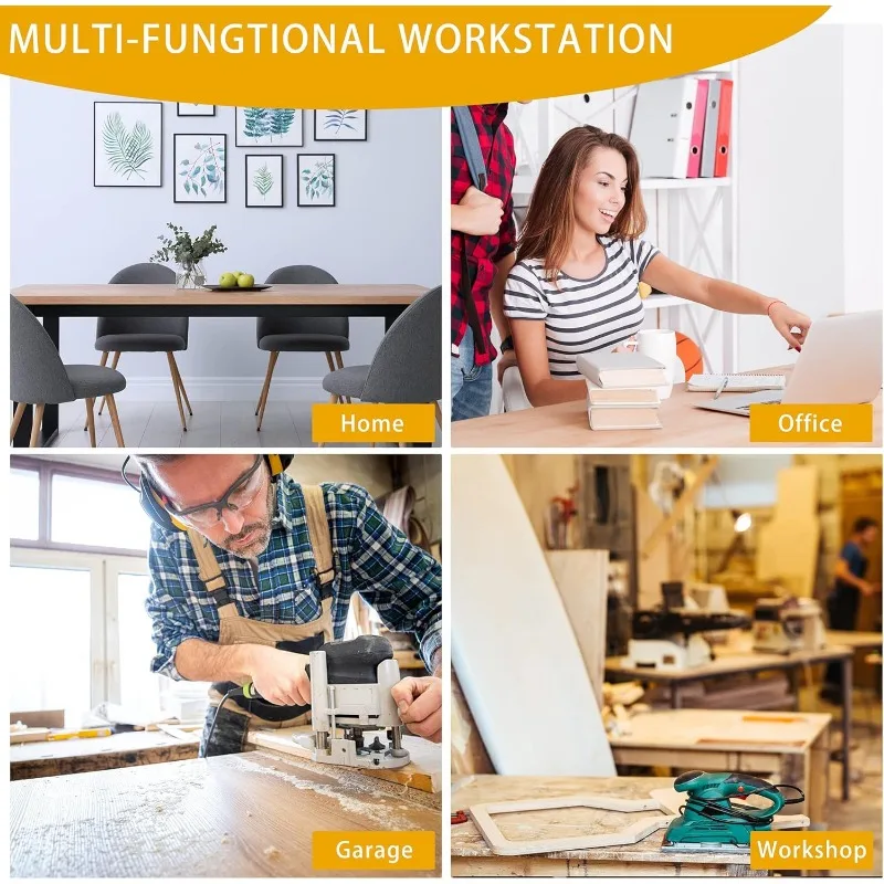 48" Heavy-Duty Adjustable Workbench, Rubber Wood Shop Table W/Metal Wheels, Hardwood Workstation Weight Capacity Over 2000 Lbs